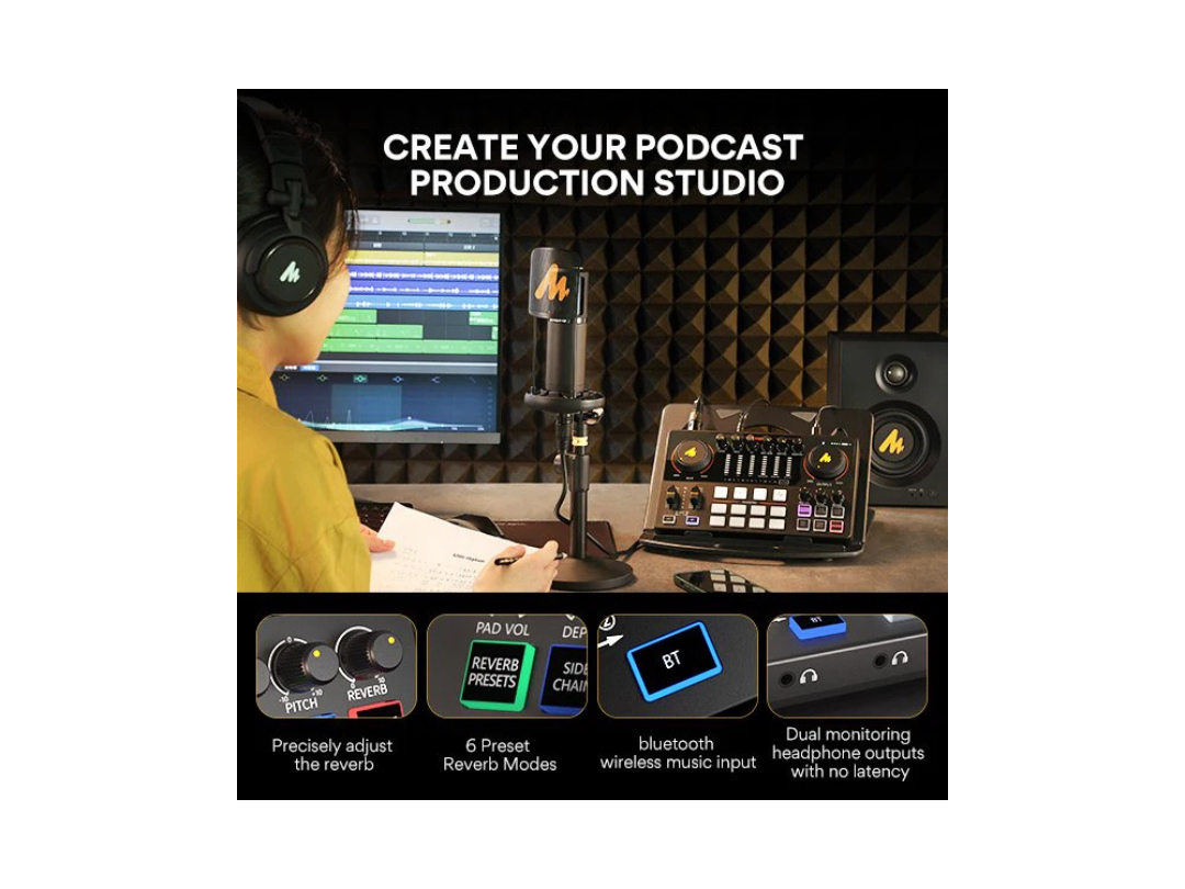 MAONO AME2 Audio Interface, MaonoCaster 10-Channel Podcast mixer with Pro-preamp, 48V Phantom Power, Bluetooth, 11 Customize sound pads for Recording, Streaming. MAONO AME2 Audio Interface, MaonoCaster 10-Channel Podcast mixer with Pro-preamp, 48V Phantom Power, Bluetooth, 11 Customize sound pads for Recording, Streaming.